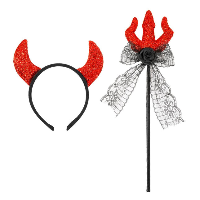 Duivel Accessoireset Haarband En Vork 2 delig van Widmann koop je bij Partywinkel