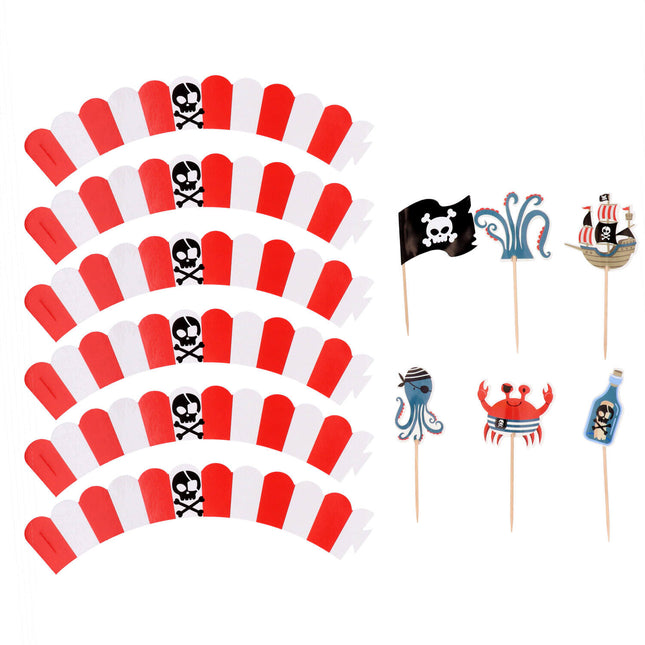 Topper per cupcake pirata con involucri per cupcake 6 pezzi