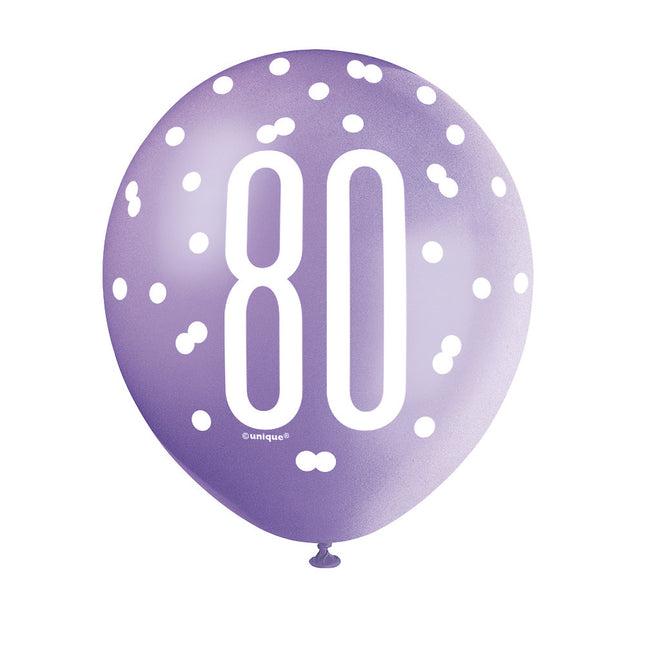 Palloncini 80 anni a pois 30cm 6pz