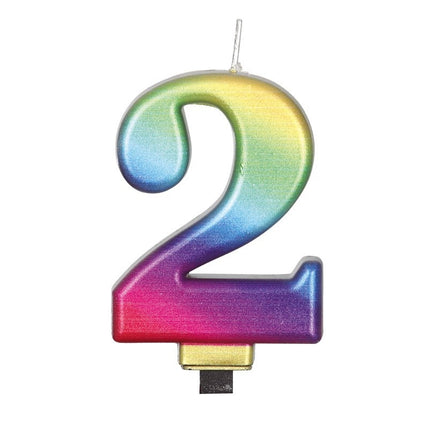 Candela arcobaleno 2 anni metallizzata 8 cm