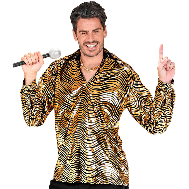 Camicia Disco 70S Oro Uomo Stampa Tigre