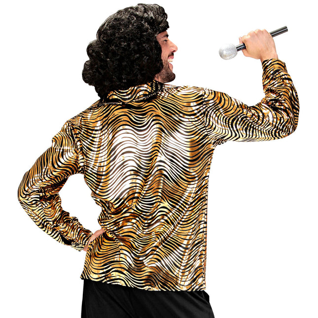 Camicia Disco 70S Oro Uomo Stampa Tigre