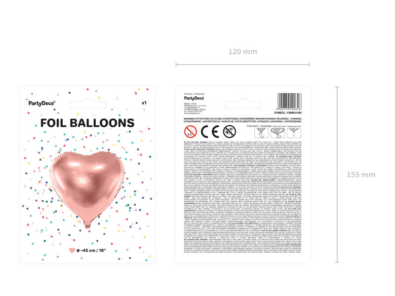 Palloncino ad elio Cuore Oro Rosa Vuoto 45 cm