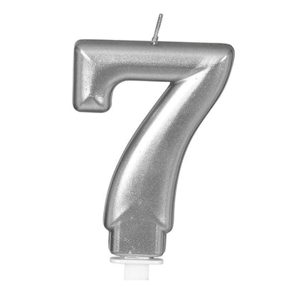 Candela d'argento 7 anni metallizzata 8 cm