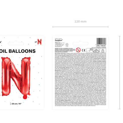 Palloncino in foil Lettera N Rosso Vuoto 35cm