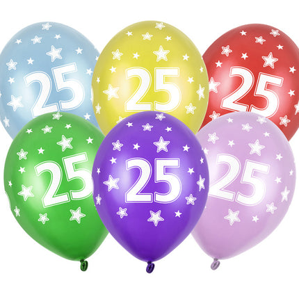 Palloncini 25 anni colorati metallizzati 30 cm 6 pezzi