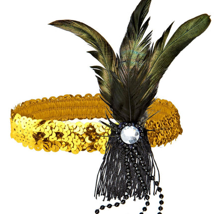Cerchietto oro con paillettes e piume