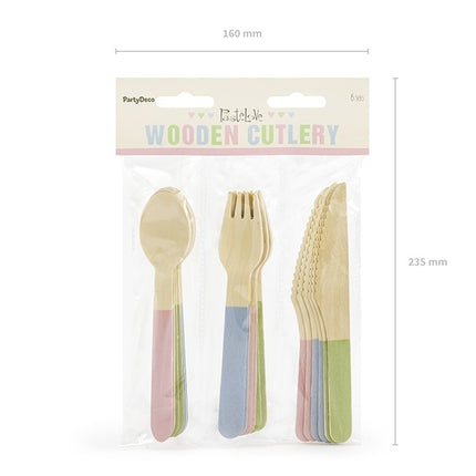 Posate di legno colorate pastello 16cm 18 pezzi