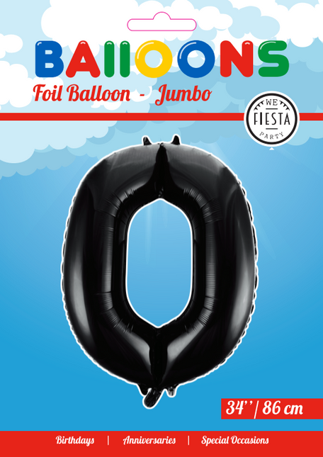 Palloncino Foil Figura 0 Nero XL 86cm vuoto