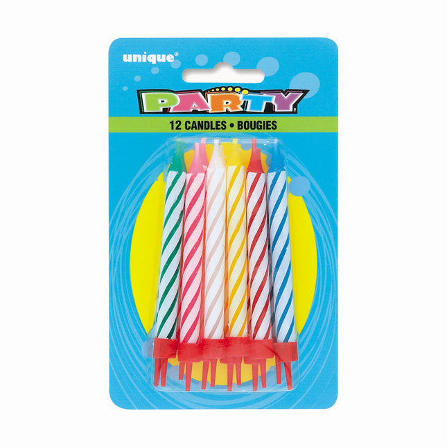 Candele di compleanno a strisce 15cm 12pz