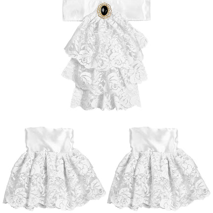Set di accessori bianchi Jabot con manchs 2 pezzi