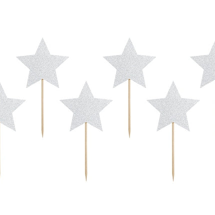 Cupcake Toppers Star Silver 6 pezzi