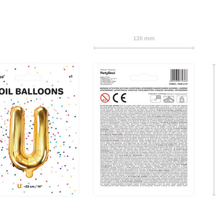 Palloncino in foil Lettera U Oro Vuoto 35cm