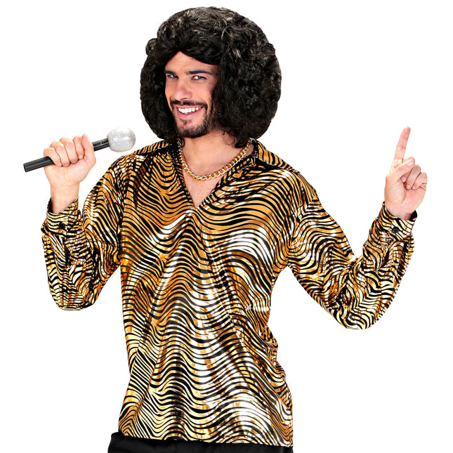 Camicia Disco 70S Oro Uomo Stampa Tigre