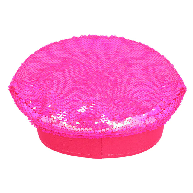 Cappellino rosa con paillettes reversibile