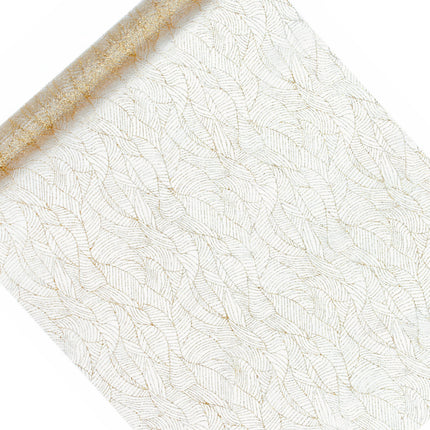 Tessuto Organza Bianco Foglie Dorate 48cm 9m