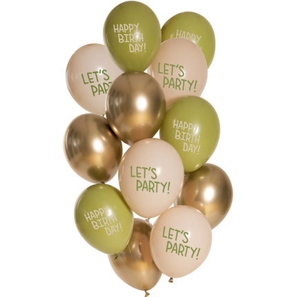 Palloncini verdi Happy Birthday 33cm 12pz