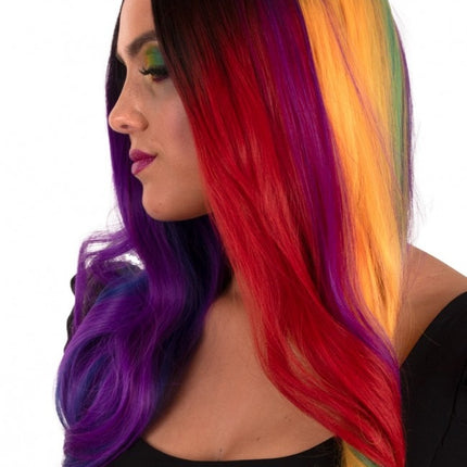 Parrucca Selena lunga con riccioli arcobaleno due lati