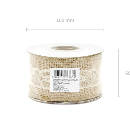 Nastro di iuta in pizzo bianco 5cm 5m