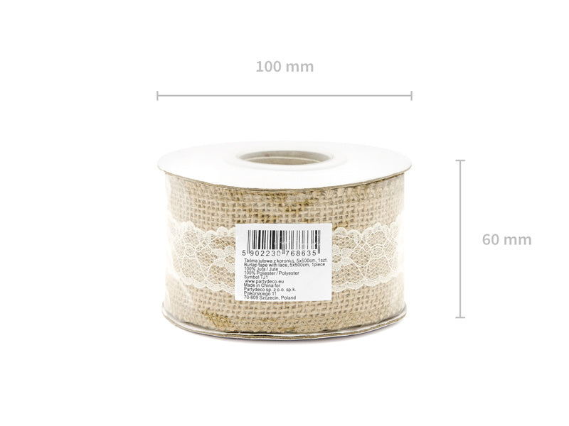 Nastro di iuta in pizzo bianco 5cm 5m