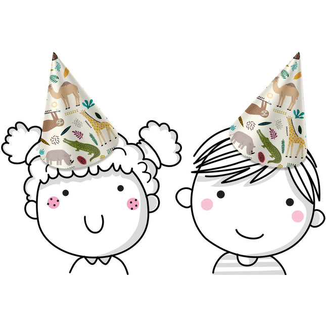 Cappelli di carta per animali della giungla per la festa dello zoo 6 pezzi