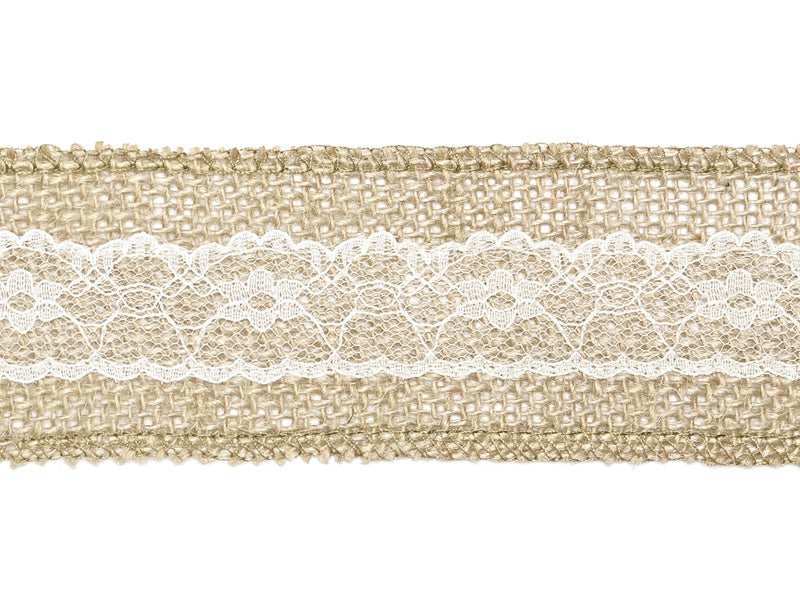 Nastro di iuta in pizzo bianco 5cm 5m