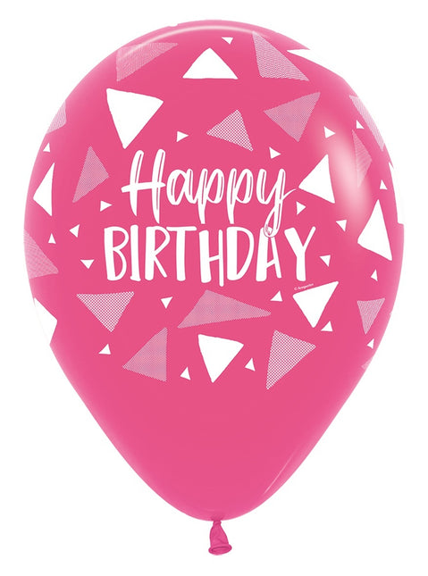 Palloncini Buon Compleanno Triangoli Rosa Mix 30cm 25pz