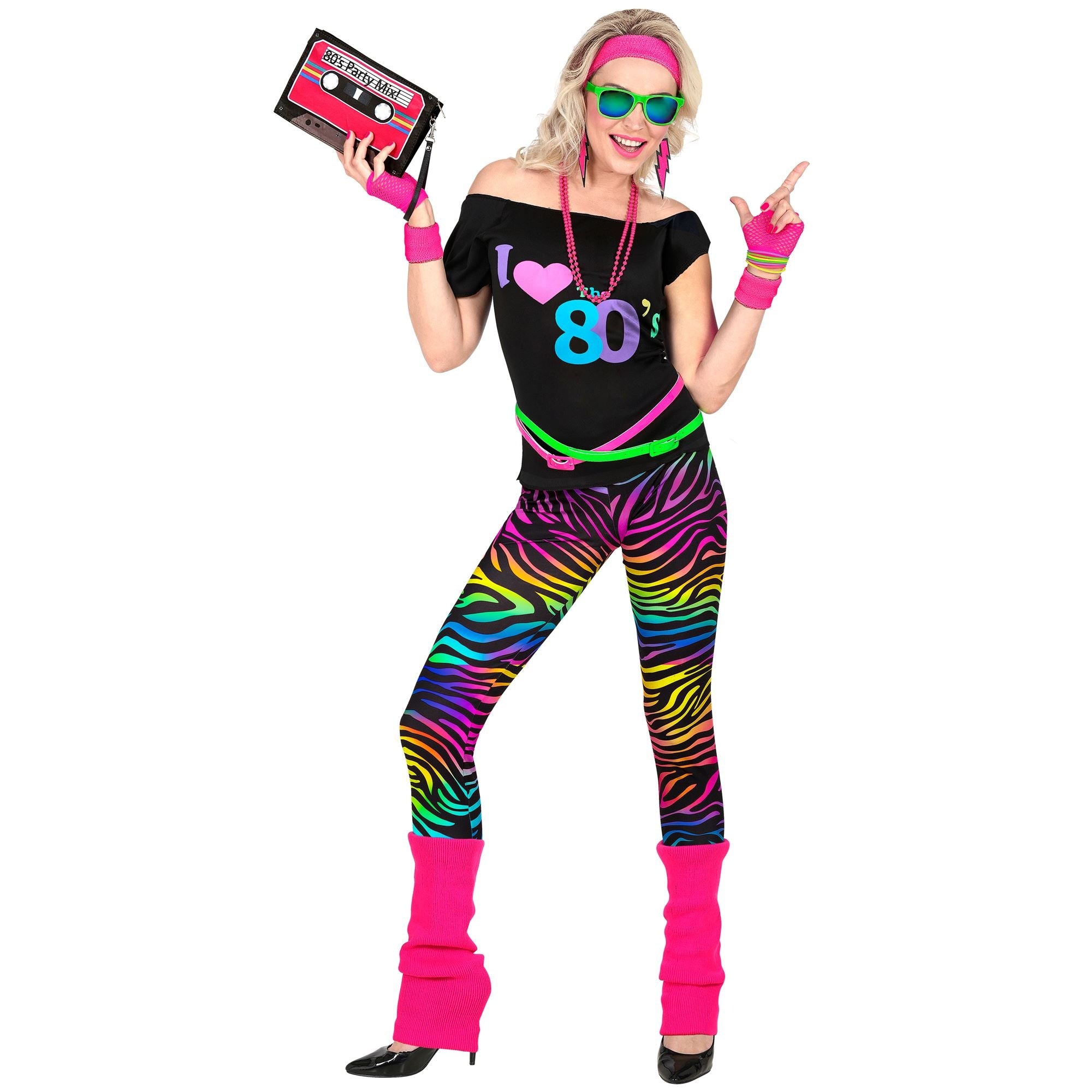 Costume da donna anni 80 al neon