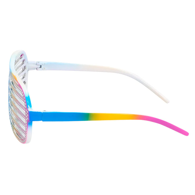 Occhiali arcobaleno a strisce glitterate