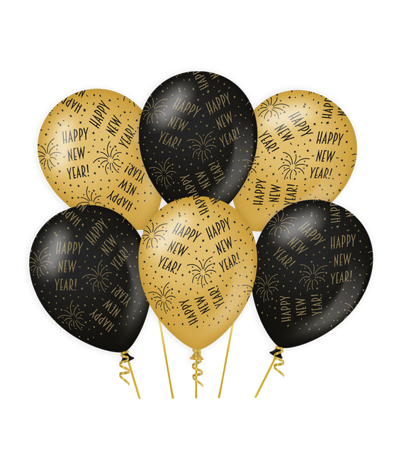 Palloncini Buon Anno Oro Nero 30cm 6pz