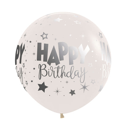 Palloncini Happy Birthday Fantasy Clear Metallic Ink 61cm 3pcs