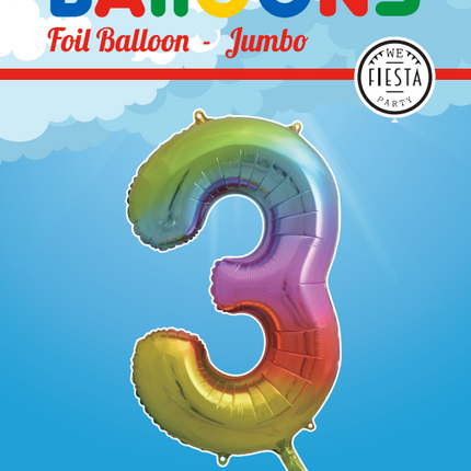 Palloncino Foil Figura 3 Rainbow XL 86cm vuoto