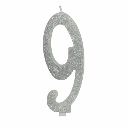 Candela Argento 9 Anni Glitter 12,5 cm