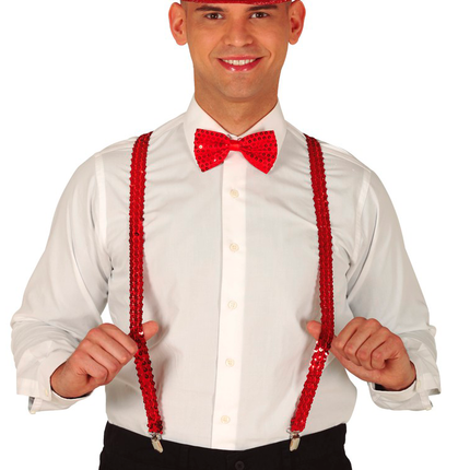Bretelle rosse con paillettes da uomo 72 cm
