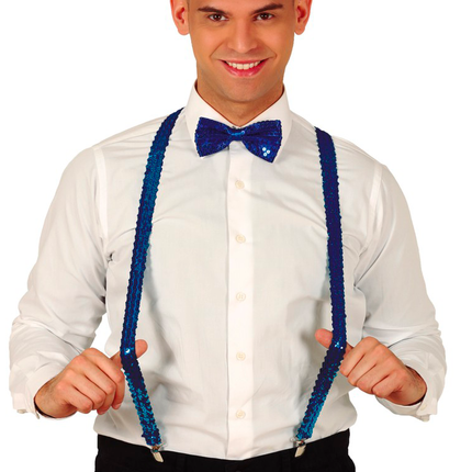 Bretelle blu con paillettes da uomo 72 cm