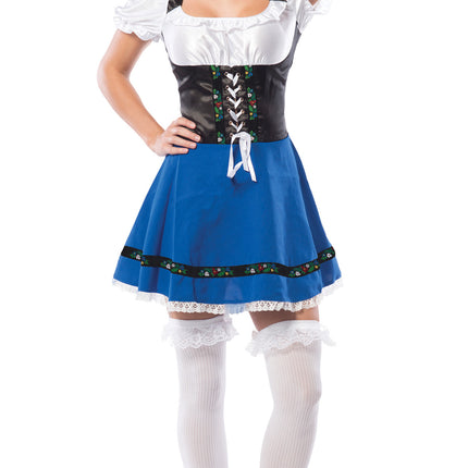 Abito Dirndl Oktoberfest Blu Bianco con fiocco