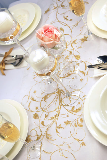 Tessuto Organza Vanilla Creme Fiori Oro 36cm 9m