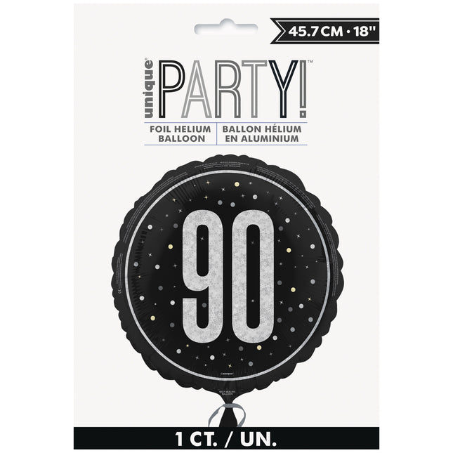 Palloncino ad elio 90 anni nero vuoto 45 cm