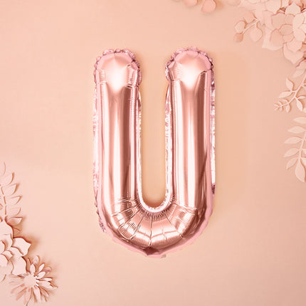 Palloncino in foil Lettera U Oro Rosa Vuoto 35 cm