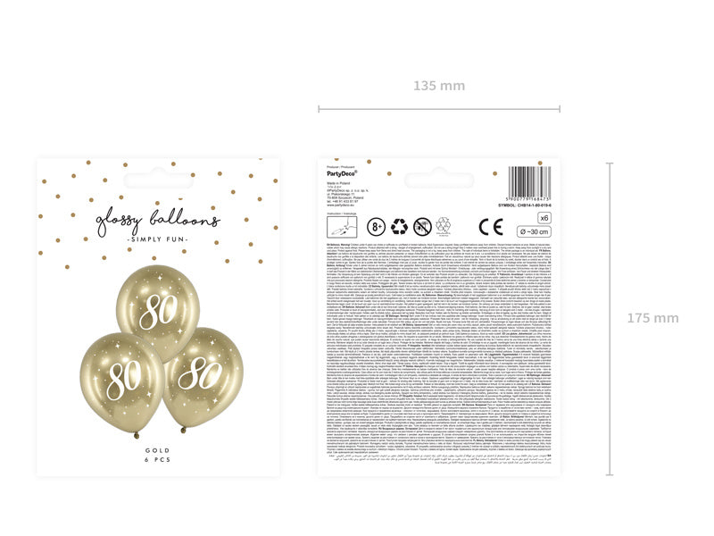 Palloncini 80 anni oro 30cm 6pz