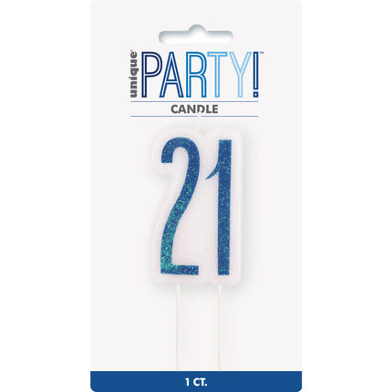 Candela 21 Anni Glitterata Blu 8,5 cm