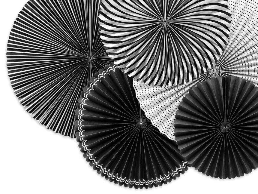 Ventagli di carta bianco nero Set 25-40cm 5 pezzi