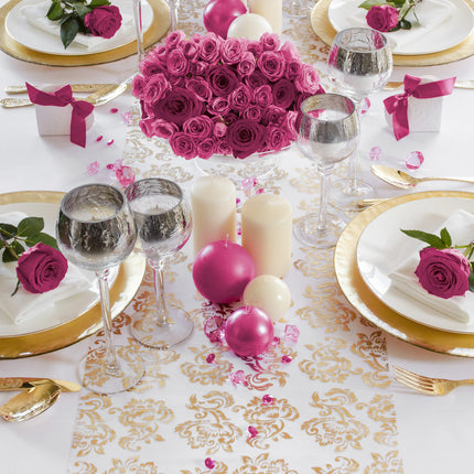 Tessuto Organza Bianco Oro e Argento Stampa Fiori Re 36cm 9m