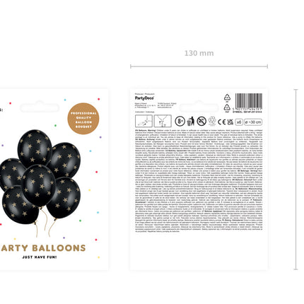 Palloncino nero con stelle dorate 30cm 6pz