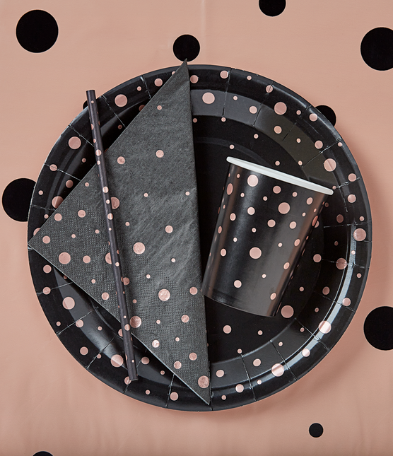 Cannucce di carta rosa a pois neri 20cm 8pz