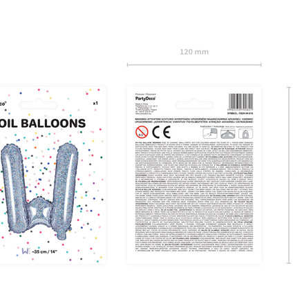 Palloncino in foil Lettera W Olografica Vuoto 35cm