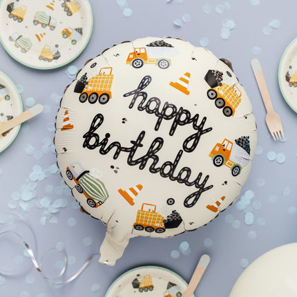 Palloncino ad elio Happy Birthday Veicoli da Costruzione Vuoto 45cm