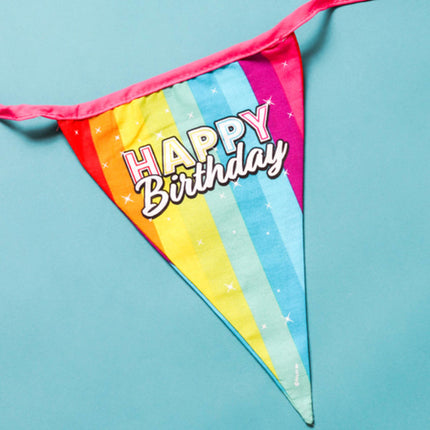 Fionda di buon compleanno in cotone con coriandoli arcobaleno 6m