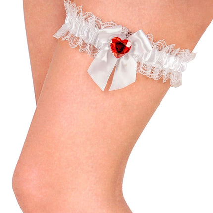 Giarrettiere bianche con cuore di diamante rosso