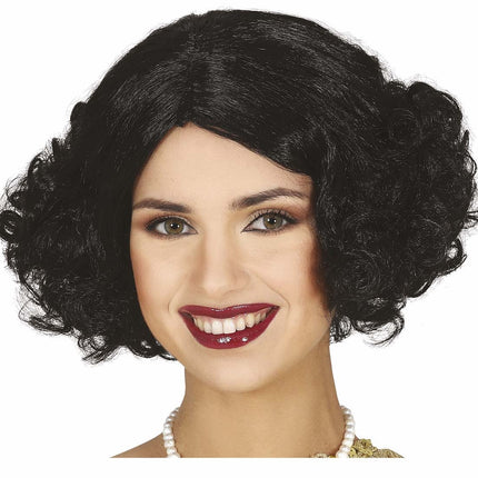 Parrucca nera capelli corti ricci